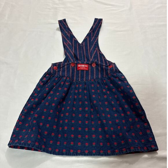 OshKosh B'Gosh Kids Vintage Paper Tag Girls 4 Rose Floral Denim Overall Dress - Picture 1 of 4
